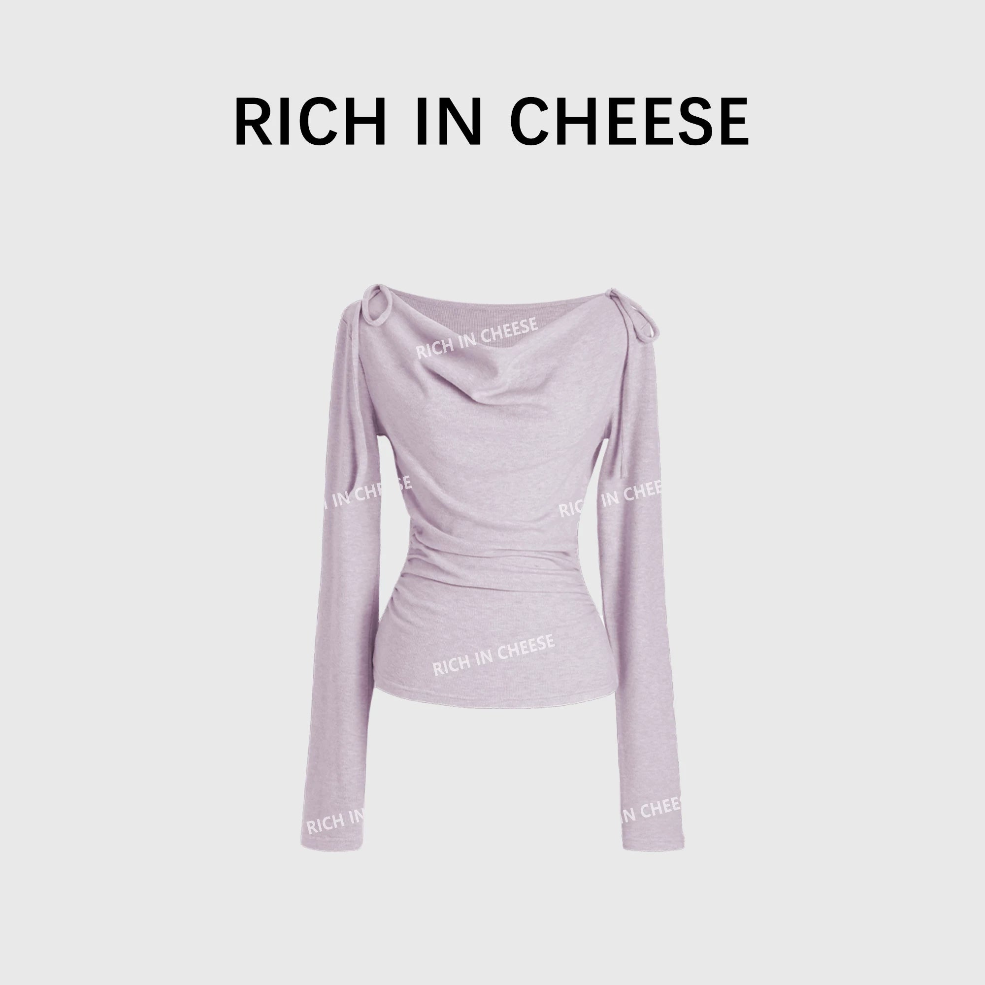 RICH IN CHEESE Swing Neck Knitted Waist Long Sleeve