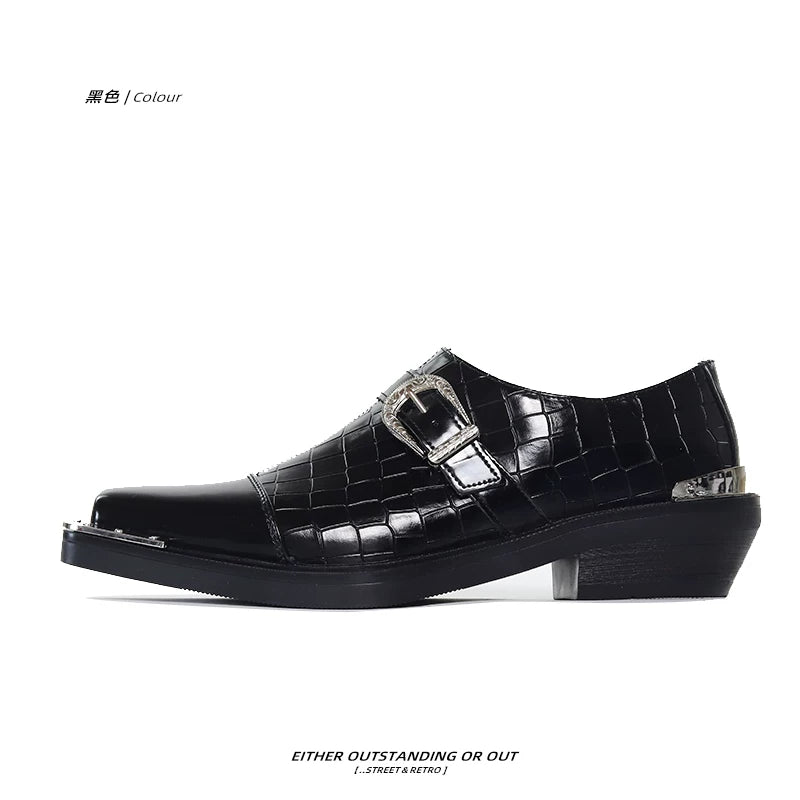 SHENLV STUDIO High-heeled Metal Buckle One-pedal Leather Shoes