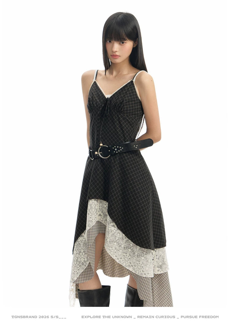 TGNS Checked Lace Stitching Dress