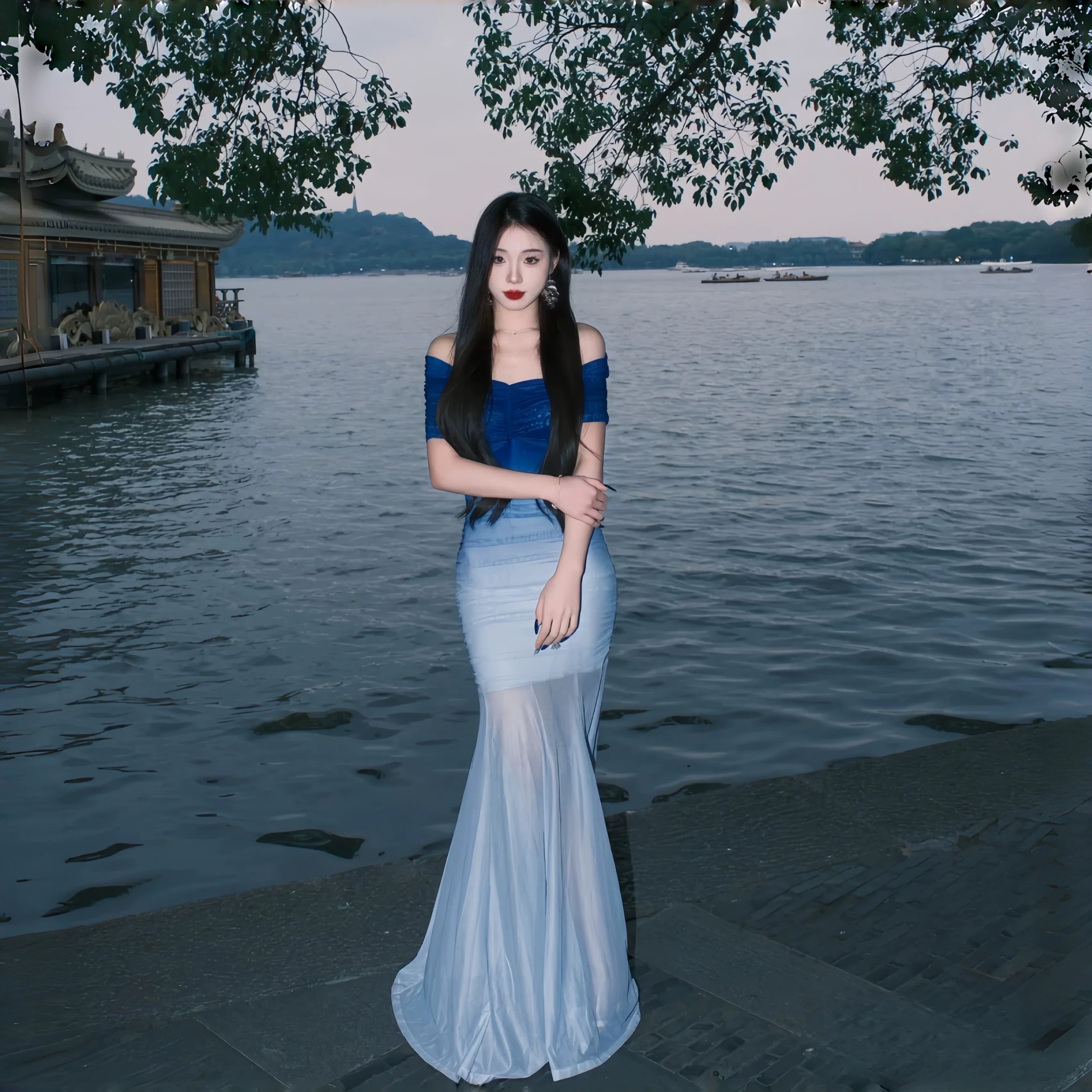 Instunning Gradual Change Mesh Word Shoulder Fishtail Skirt