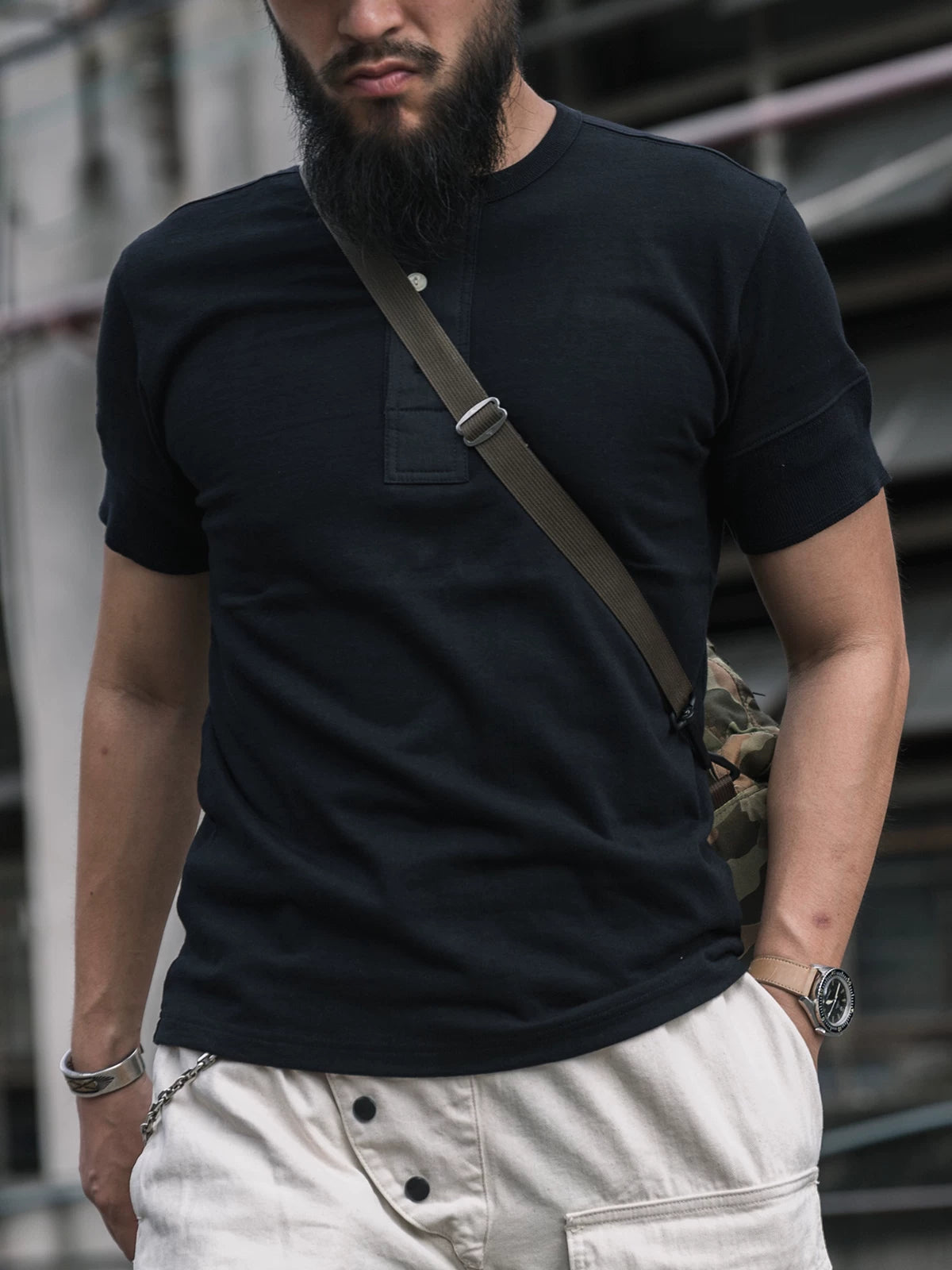 BRONSON Vintage Henry Collar Bottom Casual Tee