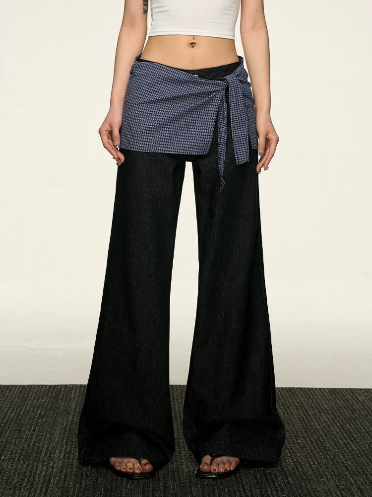 Aaisup Stacks Fake Two-piece Straight Jeans