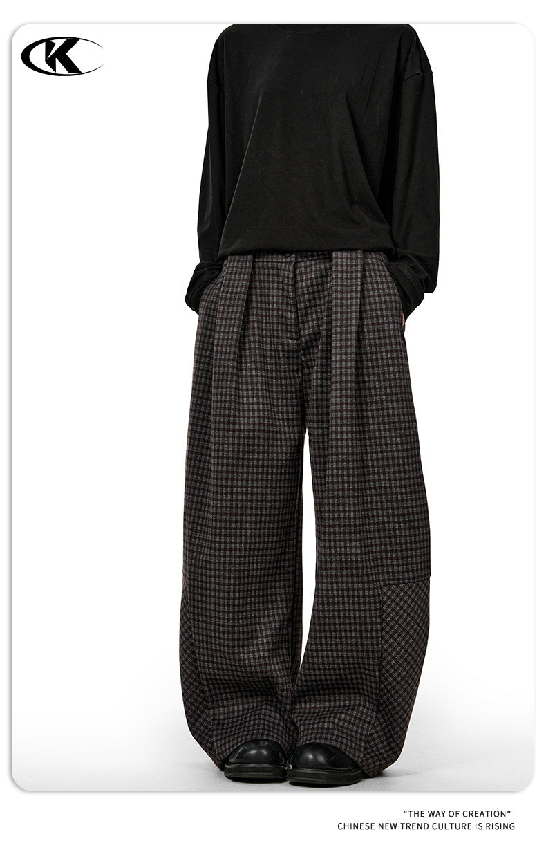 11KN Plaid Versatile Wide-leg Casual Trousers