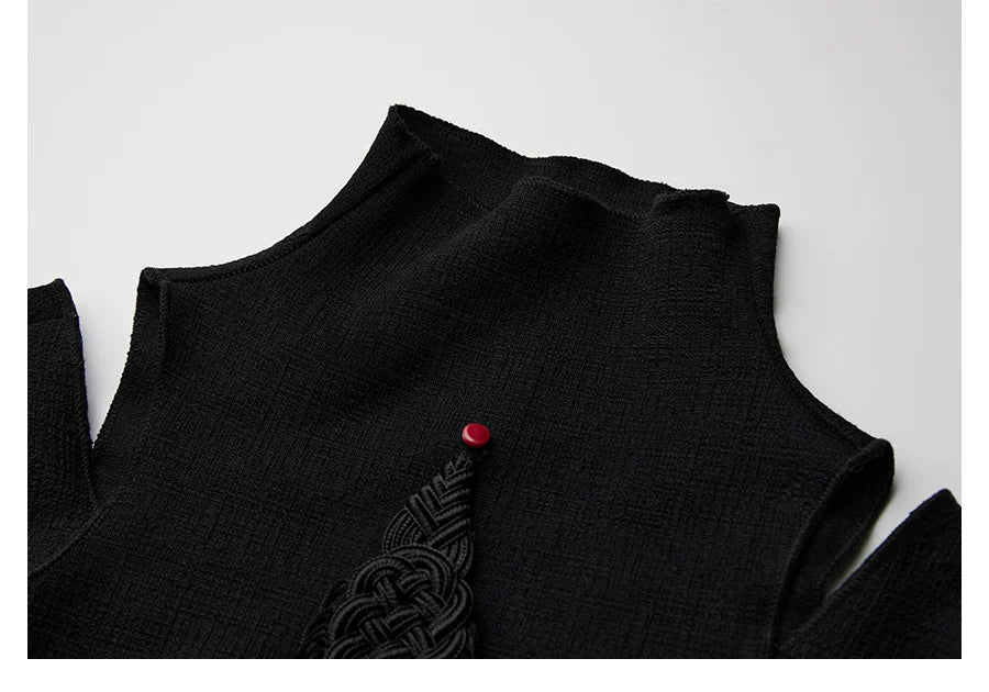 INDULGE Stand-up Collar Hollow Elastic Knitted Splicing Fishtail Slim-fit Dress