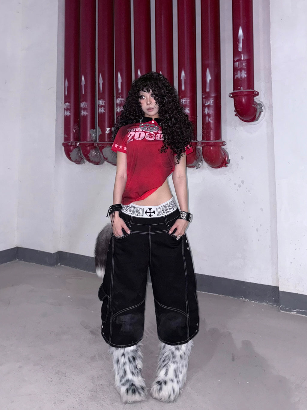 PAIKI Retro Deconstruction Bright Line Multi-pocket Tooling Slacks