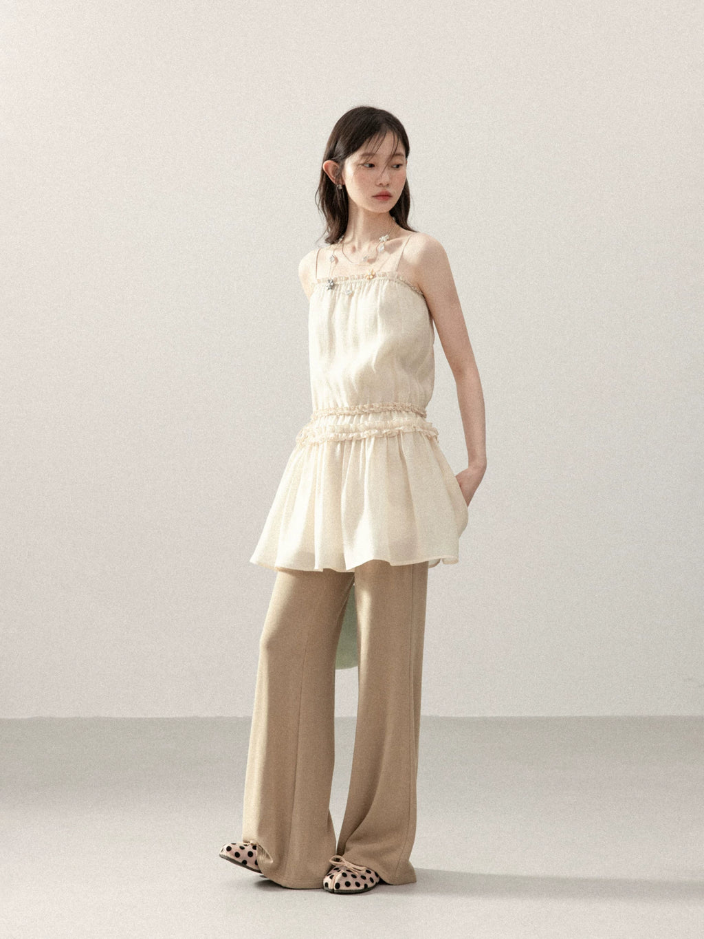 Cantonstory Square Neck Fungus Edge Suspender Dress