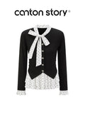 Cantonstory Polka Dot Fake Two Long Sleeves