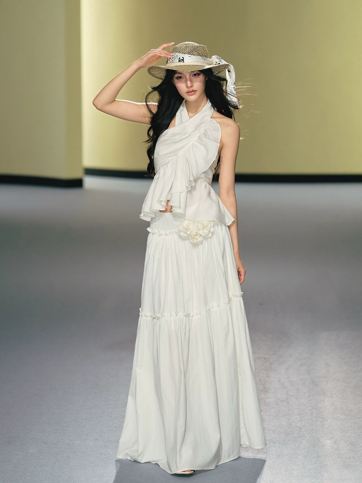 AGAM Cross Neck Top Long Skirt Set