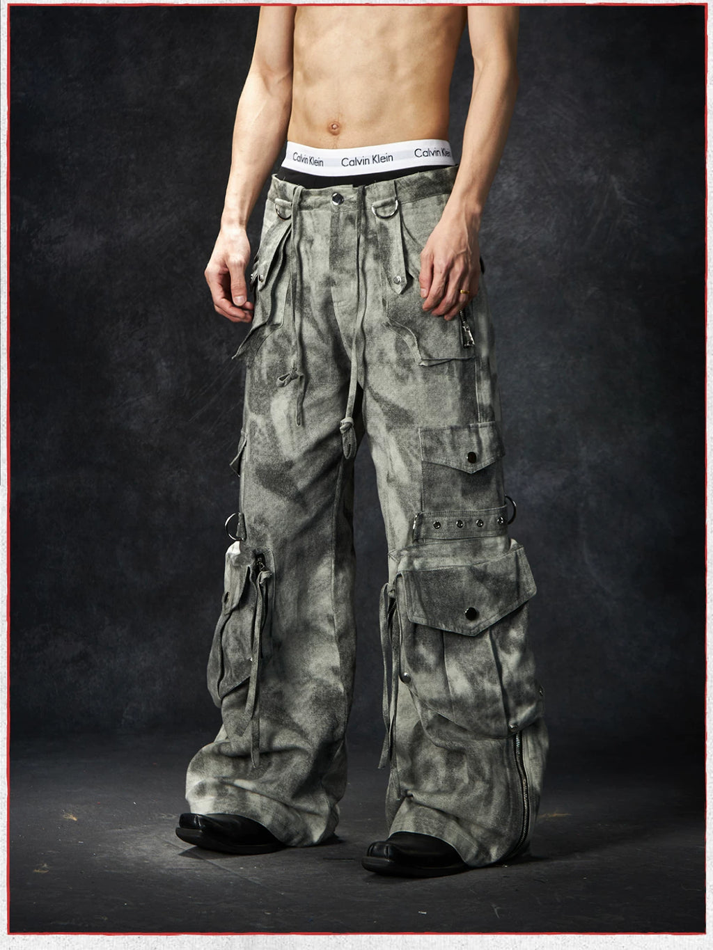 NOMANIAI Old Dirty Multi-pocket Straight Wide-leg Floor-mopping Overalls