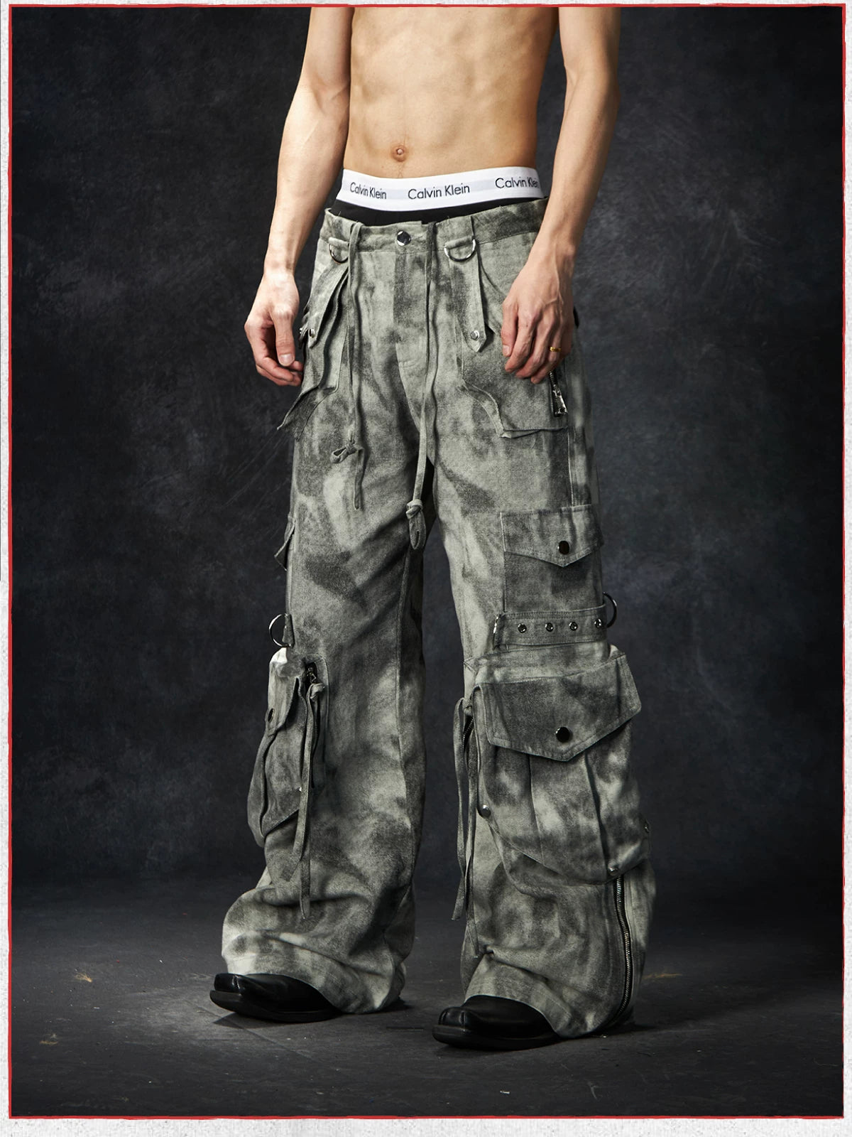 NOMANIAI Old Dirty Multi-pocket Straight Wide-leg Floor-mopping Overalls