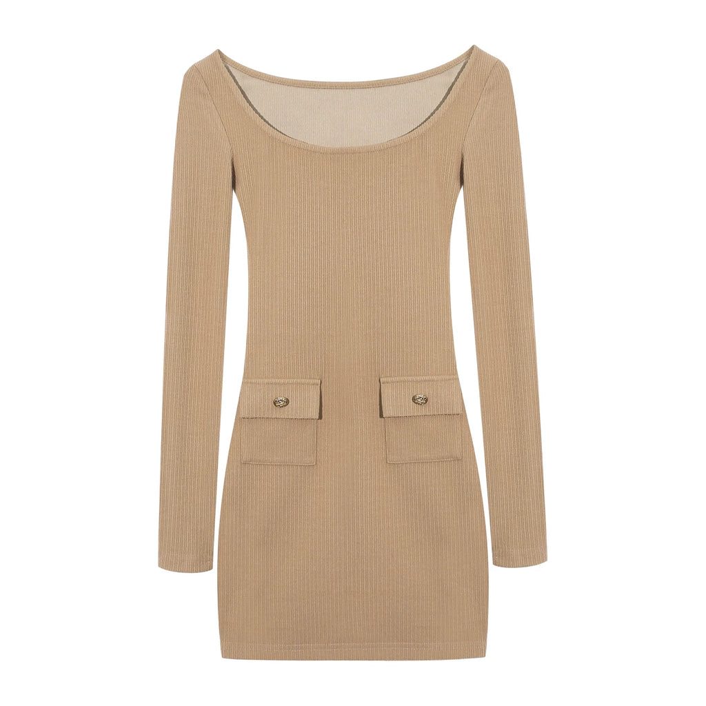 LLROGE U-neck Knitted Short Dress