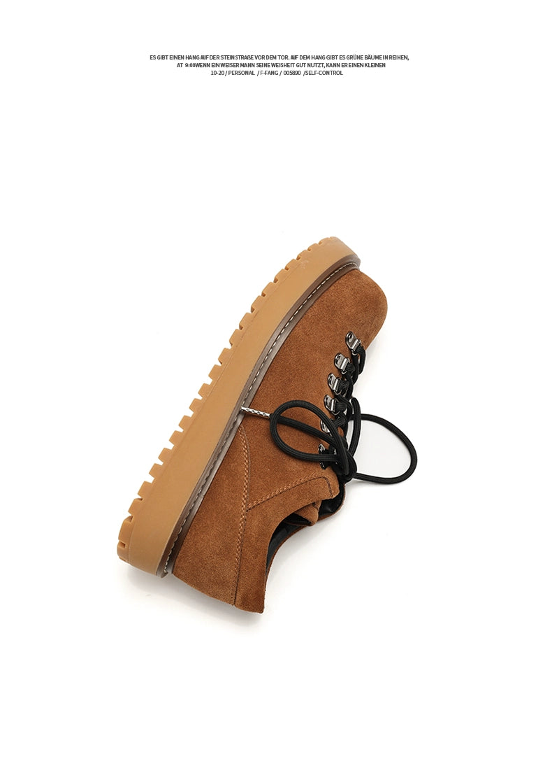 FANGSANHUO Retro Tooling Shoes Platform Heightening Suede Leather Shoes