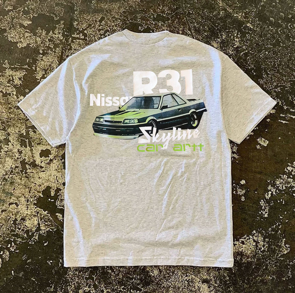 UPUPXIA Car Print Hip Hop Loose Tee