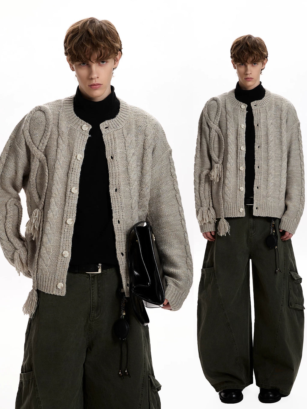 A PUEE Simple Rough Twist Knitted Cardigan Sweater