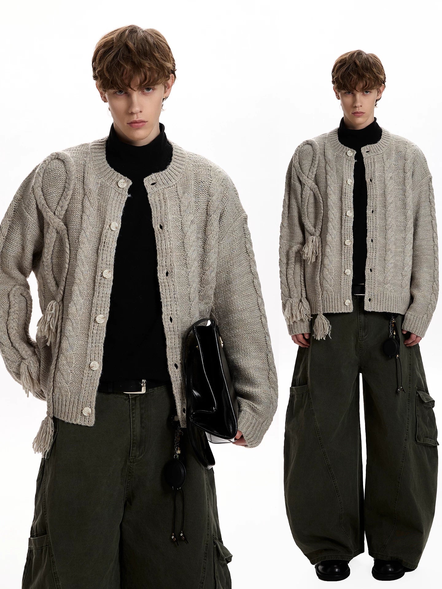 A PUEE Simple Rough Twist Knitted Cardigan Sweater