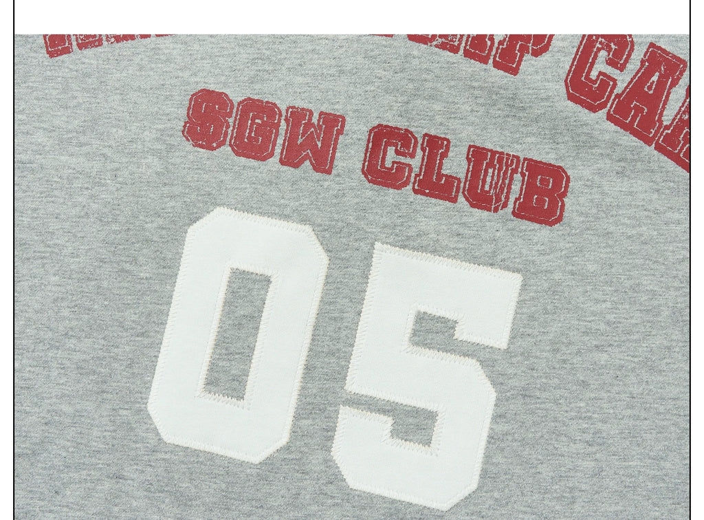 SAXGENWON Sticker Embroidery Splicing Print Front Shoulder Tee