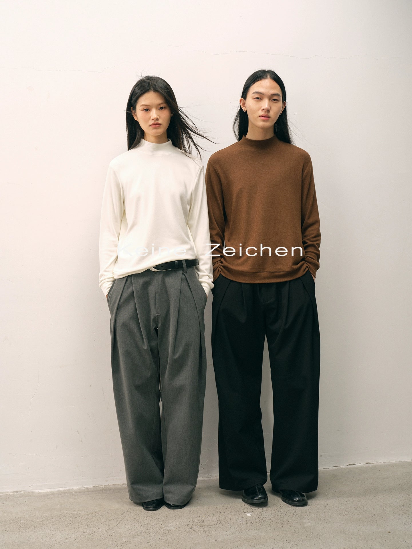 NO LOGO Round Neck Half Turtleneck Warm Long Sleeves