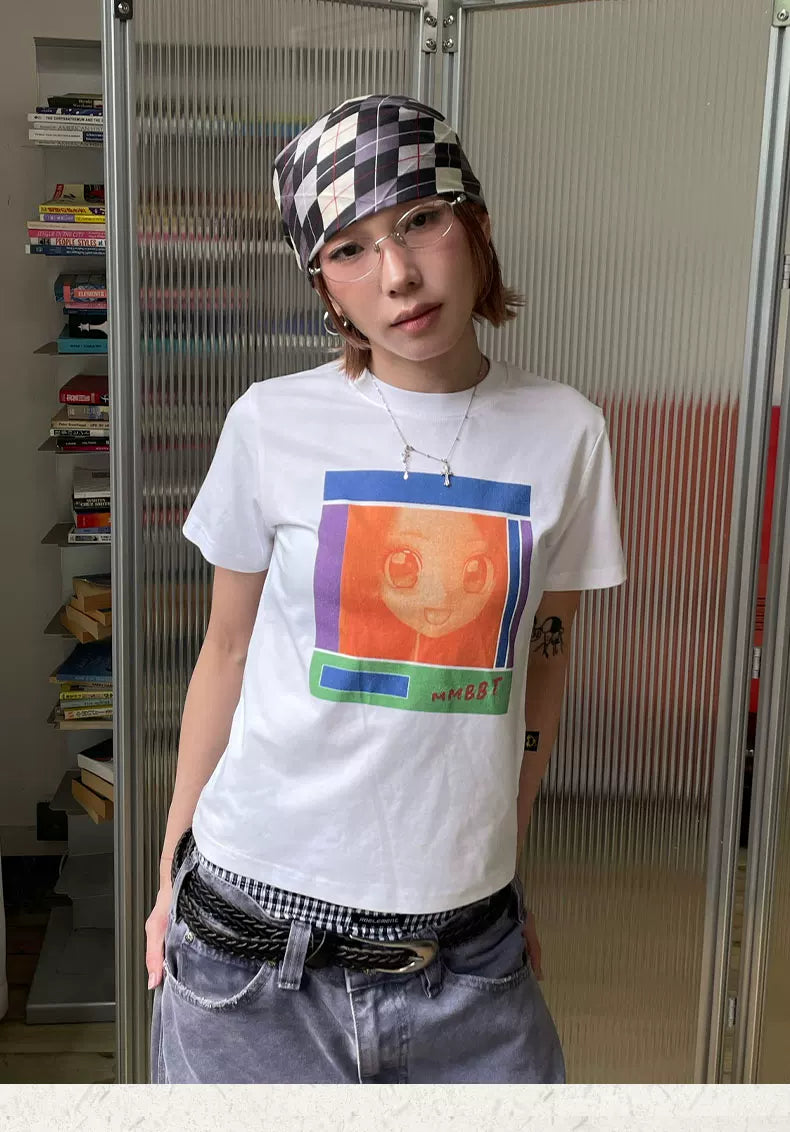 MMBBT Anime Girl Print Shoulder Skinny Casual Tee