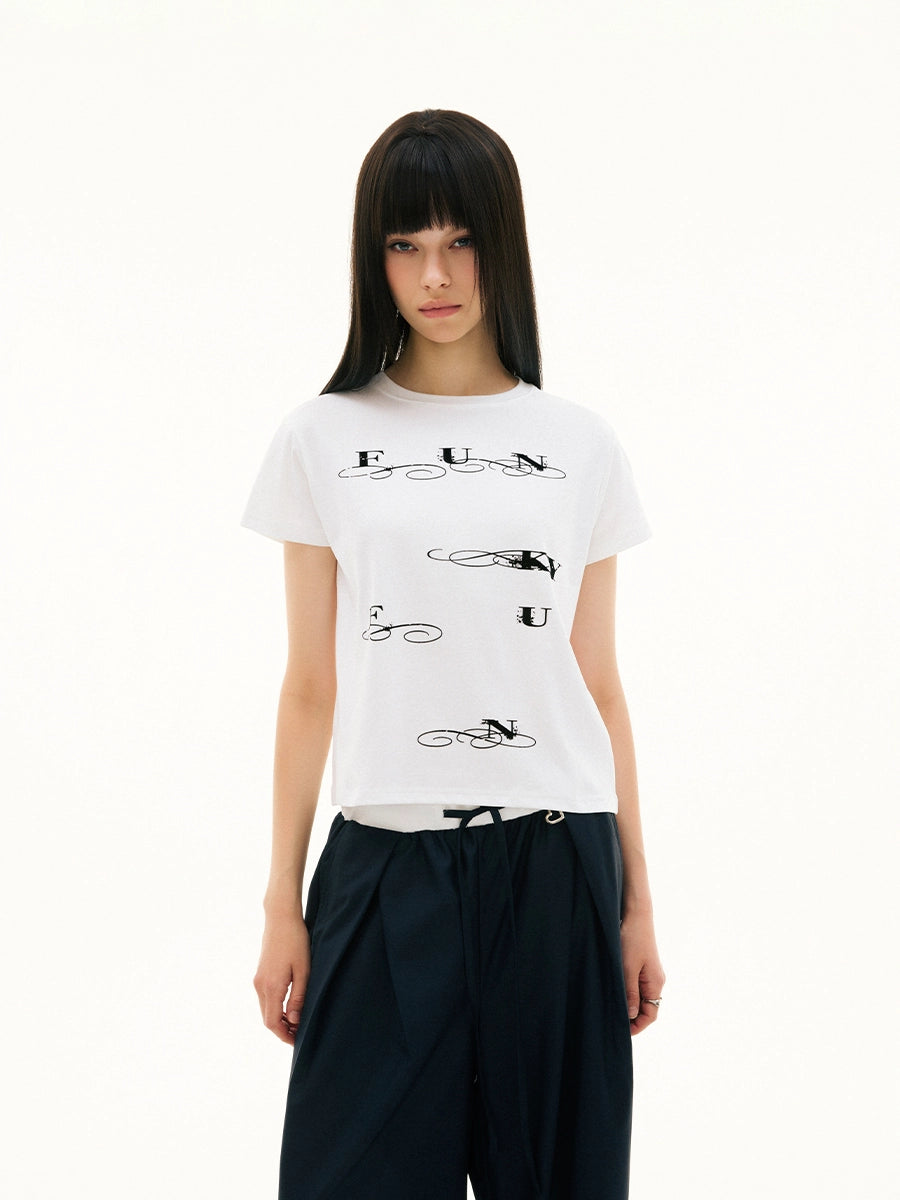 FUNKYFUN Flower Type Brand Logo Flocking Printing Tee