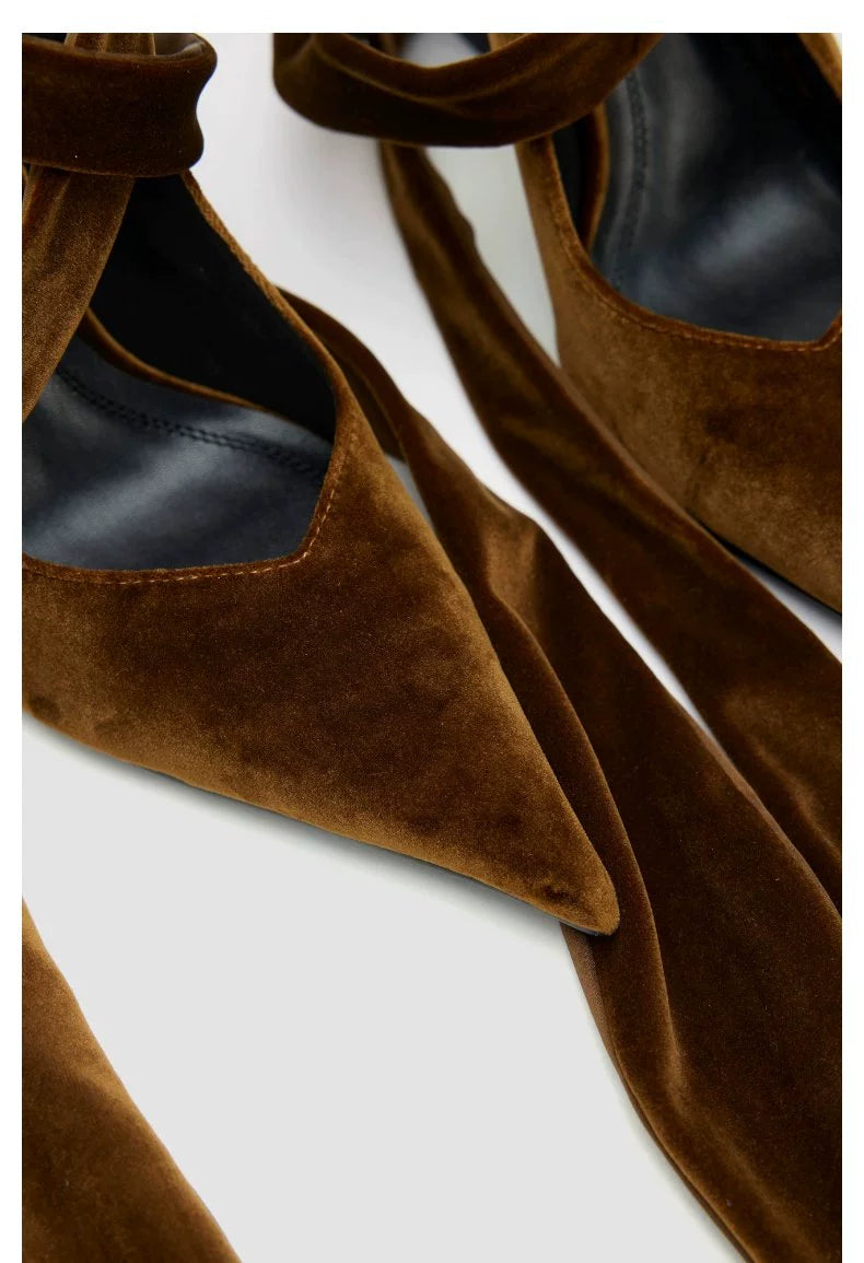 URBAN REVIVO Pointed Velvet Straps High Heels Empty Shoes