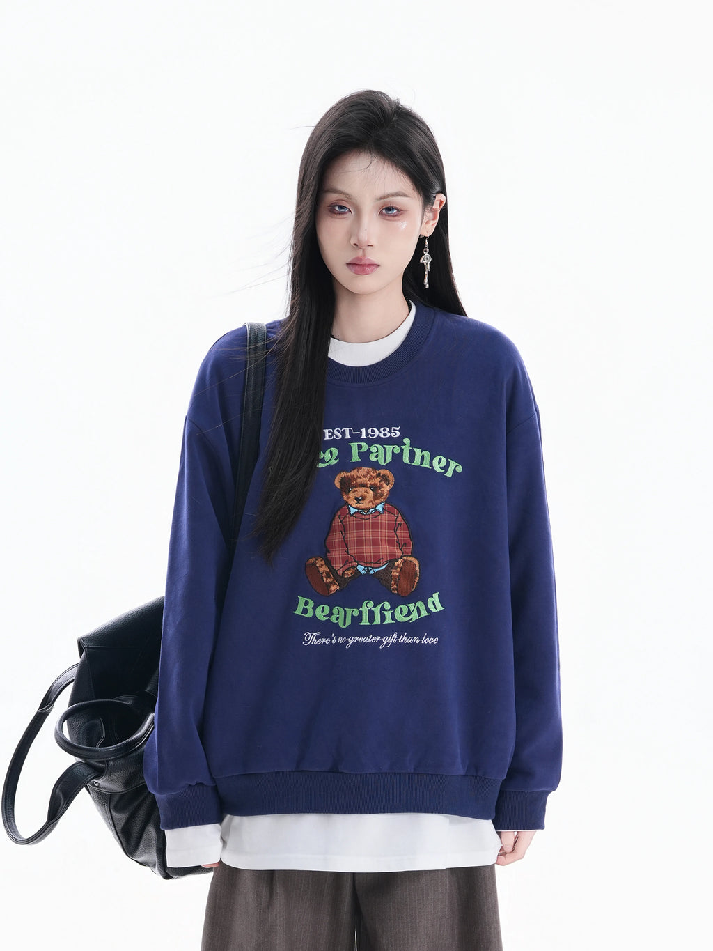 Zuocisankon Personality Cute Bear Print Long Sleeve