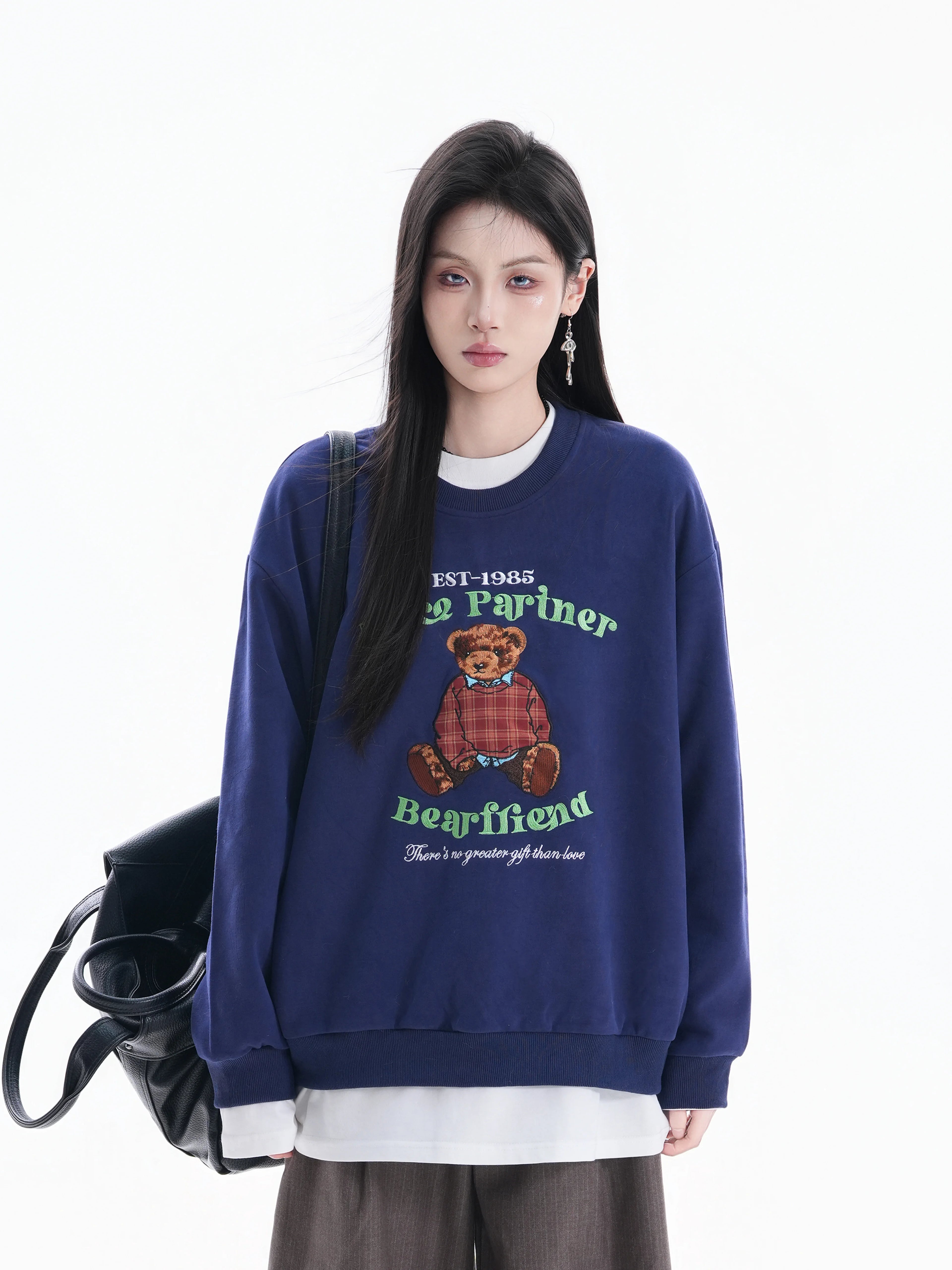 Zuocisankon Personality Cute Bear Print Long Sleeve