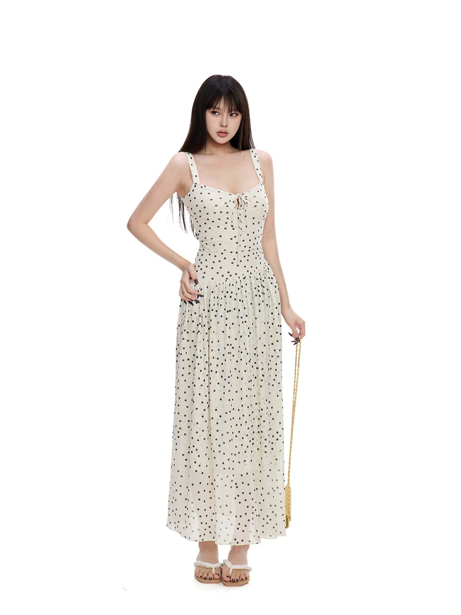 WITHMIN Waist Polka Dot Suspender Dress