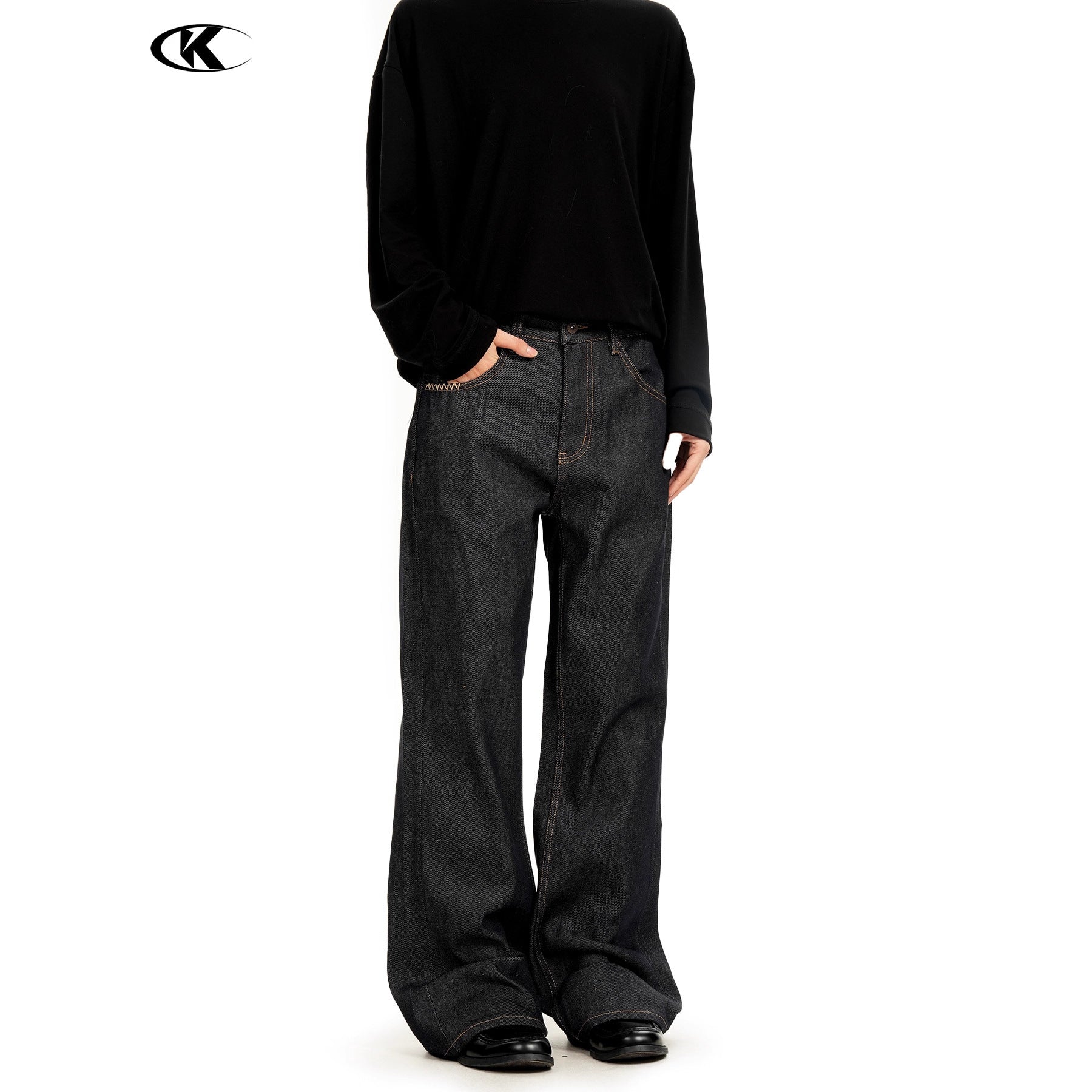 11KN retro washed slim-fitting casual jeans