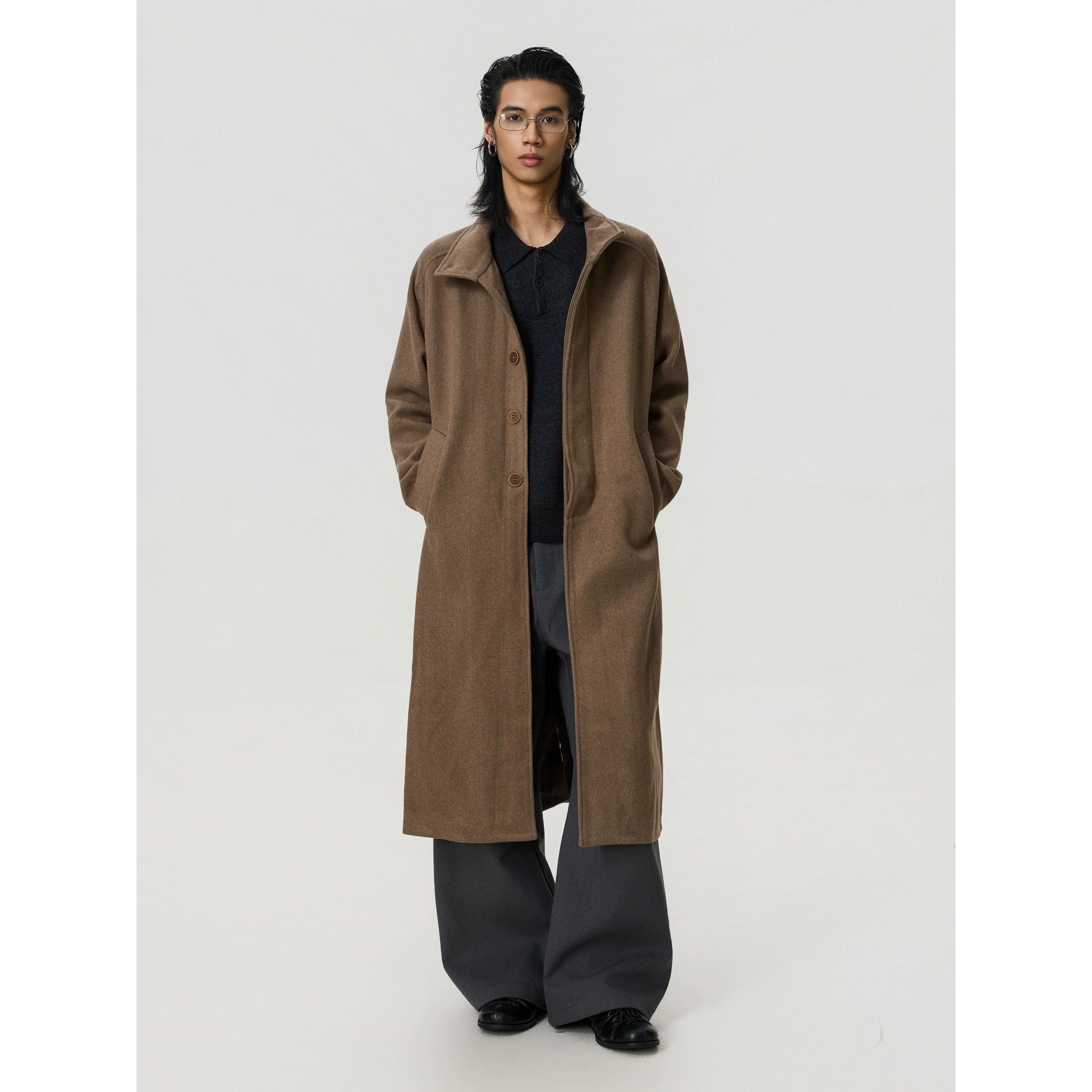 BTSG Minimalist Double-sided Woolen Stand-up Coat