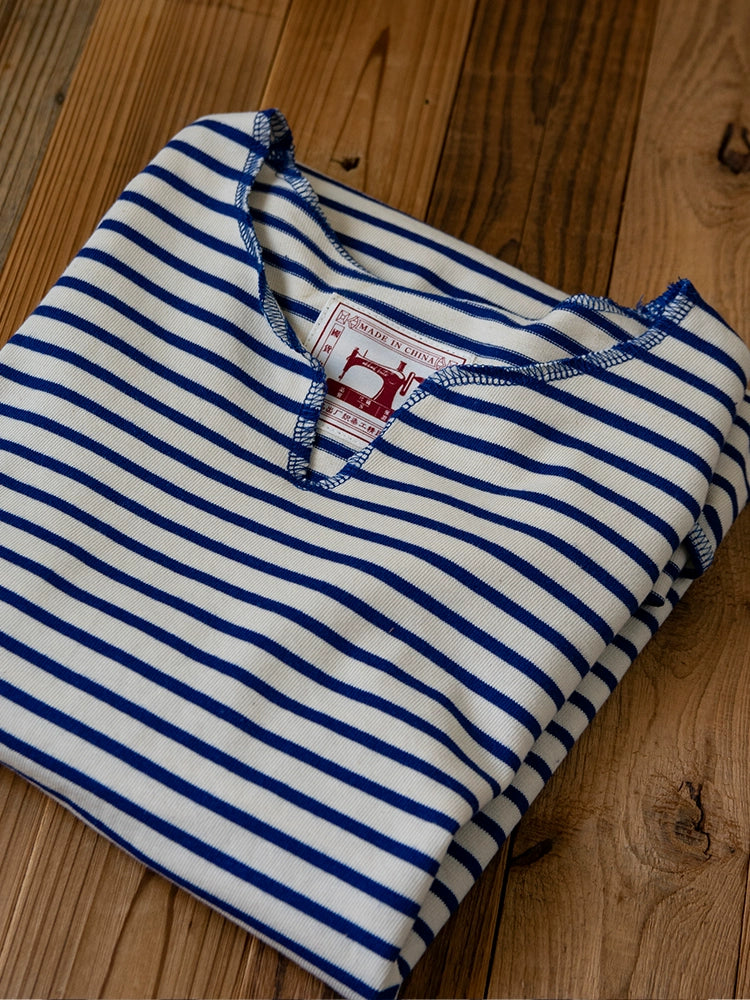 PrintAce Retro V-neck Blue and White Striped Tee