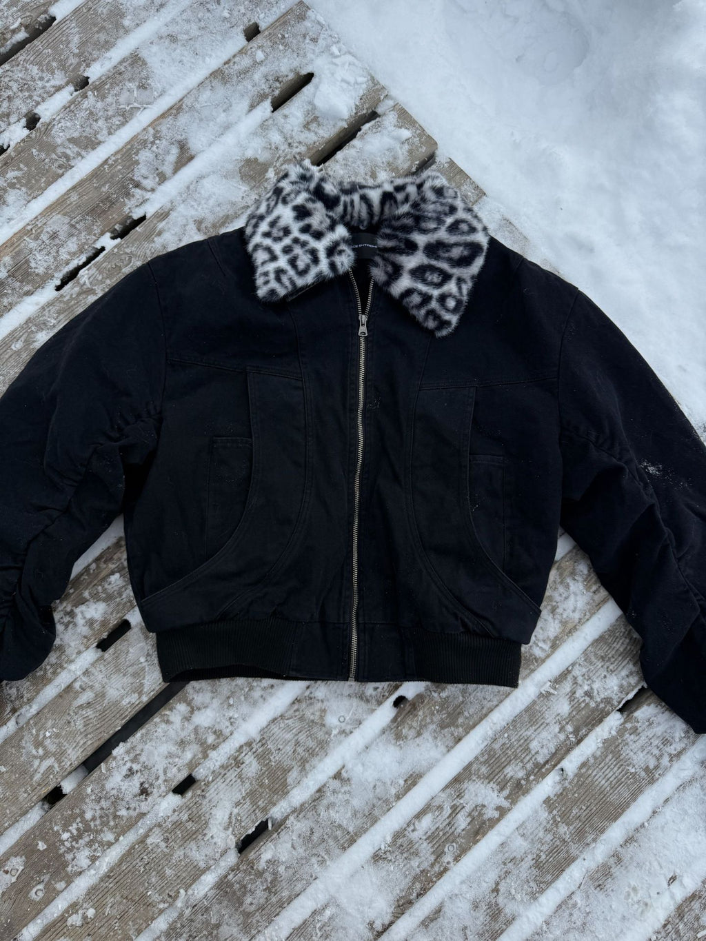 EME Leopard Print Fur Collar Vintage Coat