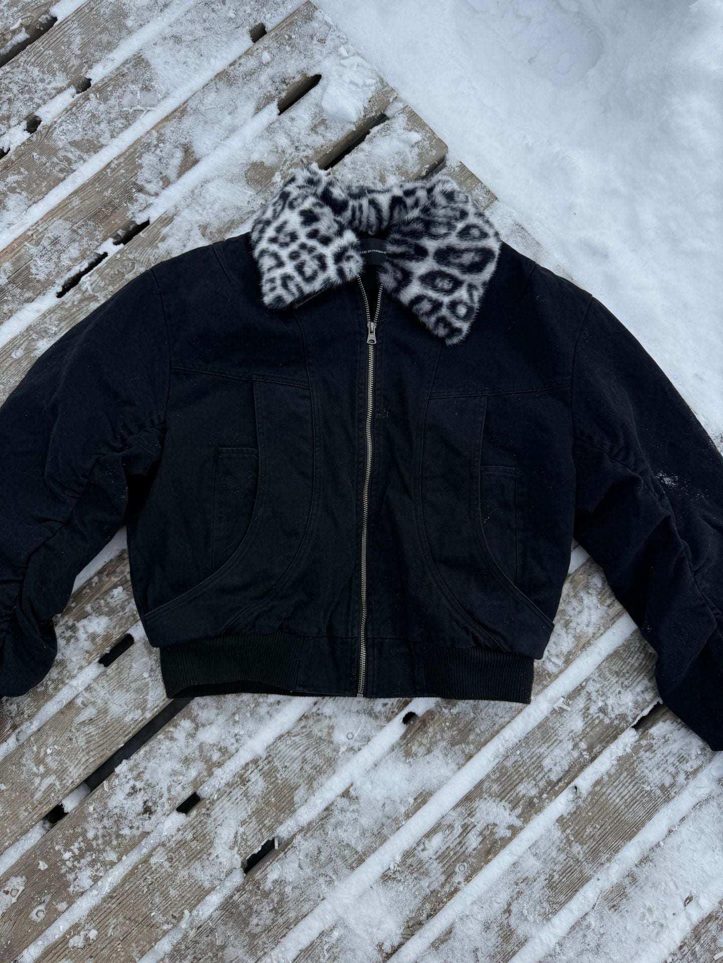 EME Leopard Print Fur Collar Vintage Coat