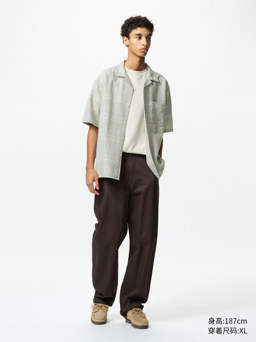 Uniqlo Men's Women's Cotton and Linen Plaid Shirt/Short Sleeve Shirt Cardigan Casual 25 Spring and Summer New 477903