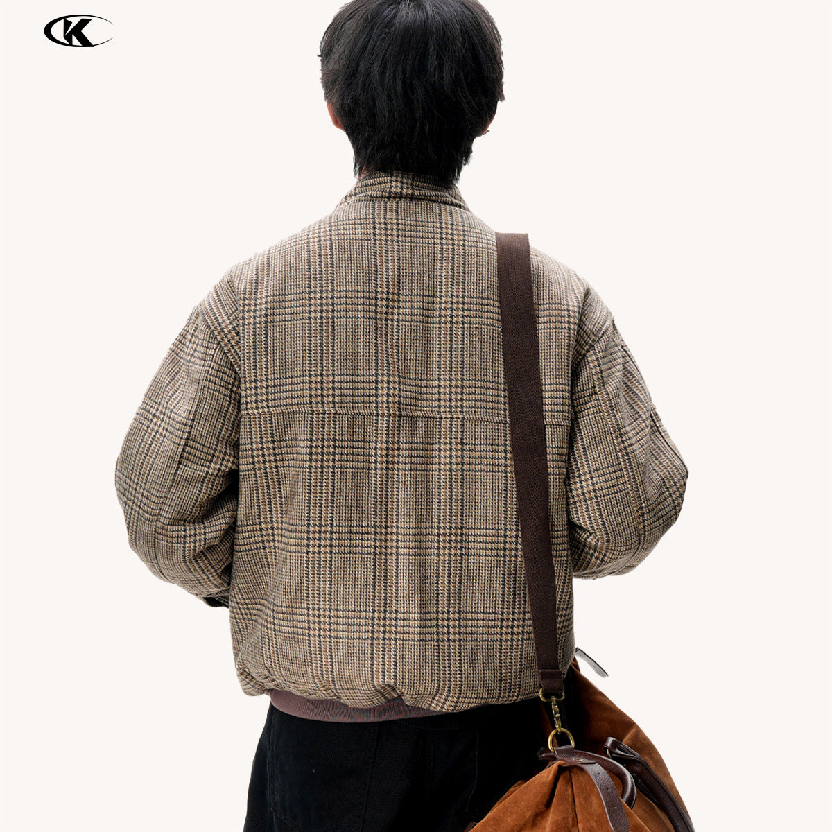 11KN Vintage Plaid Short Wide Zip Jacket