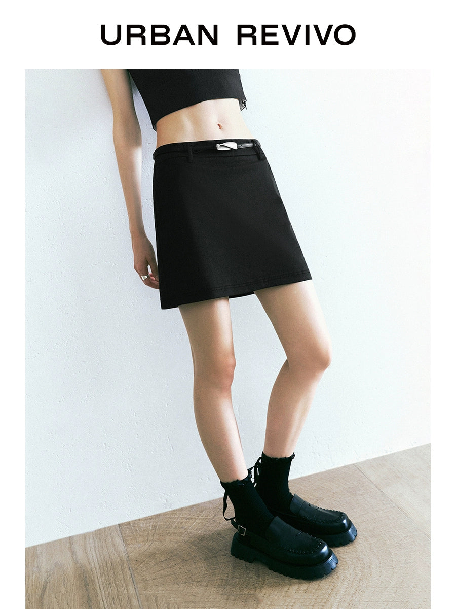 URBAN REVIVO Workplace Commuter Solid Color Zip Skirt