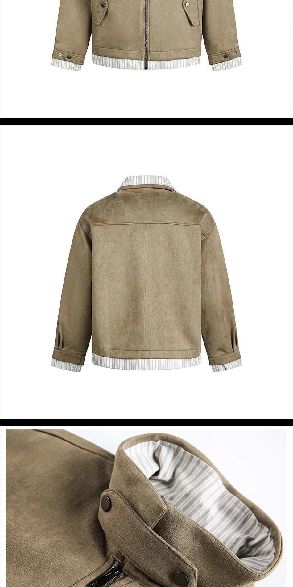 Zuocisankon Vintage Suede Face Splicing Fake Two-piece Jacket