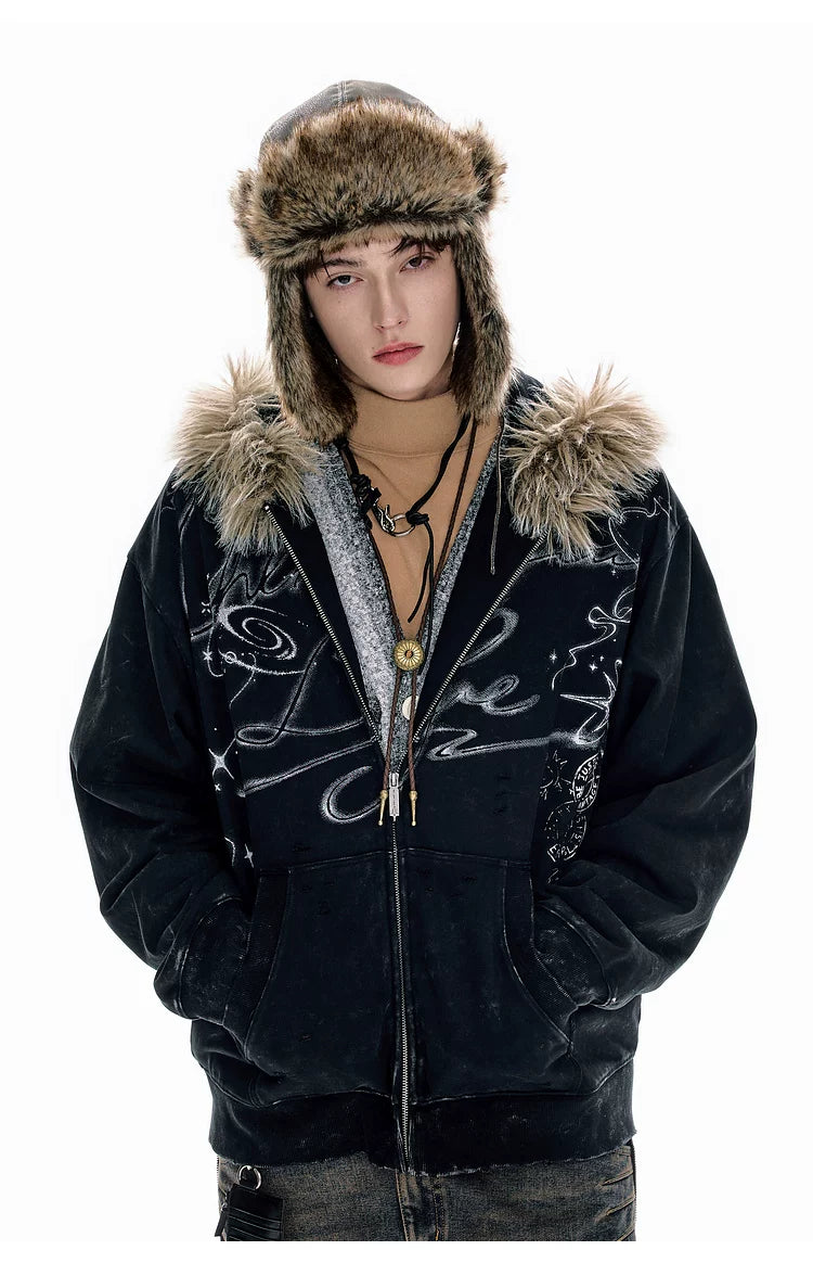 BJHG Fur Collar Hooded Sweater