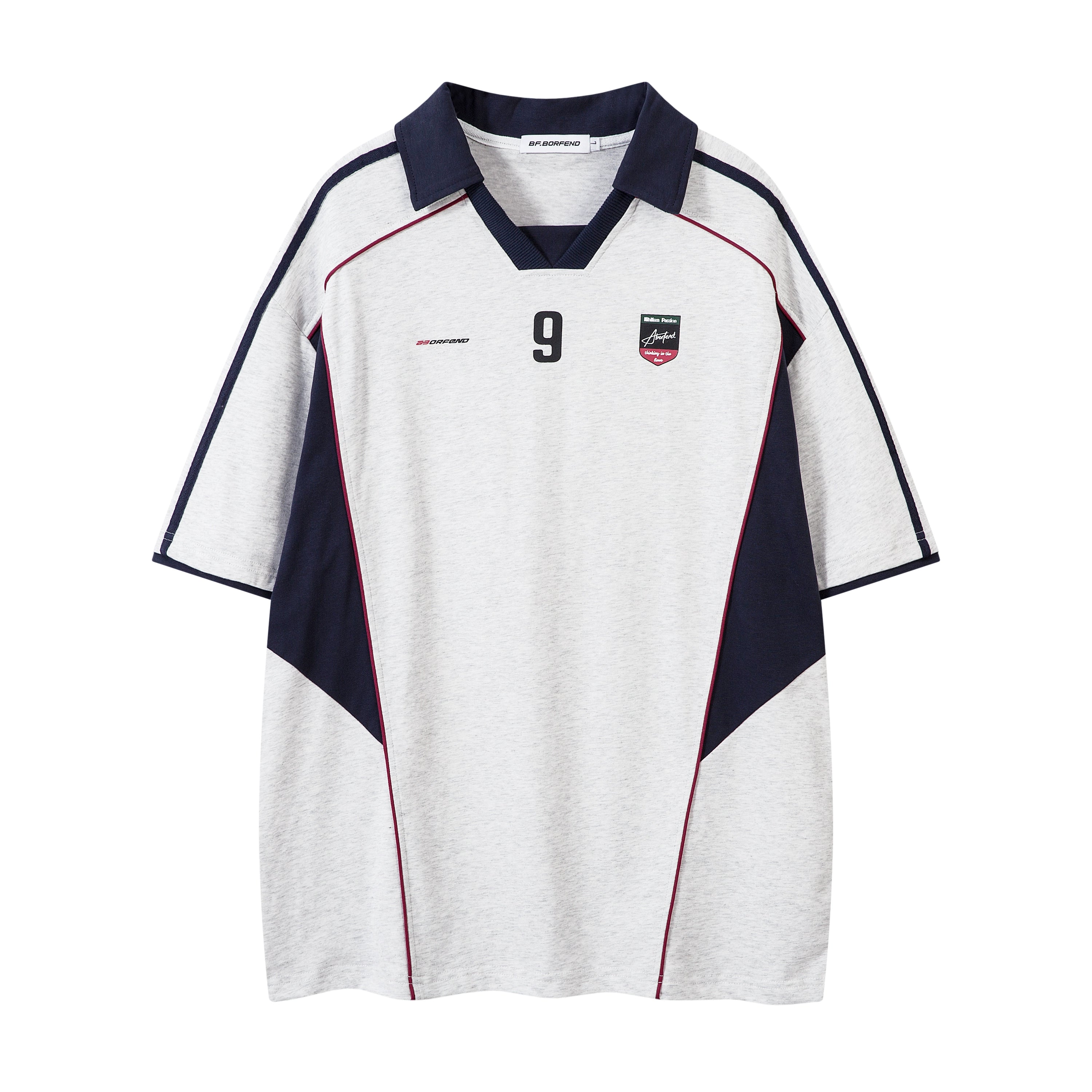 (Clearance) BeOurRule Splicing Letter Print Loose Polo Collar Tee