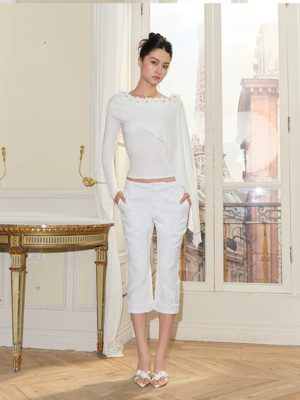 J TheChosen Crystal-embellished Fake Two-piece Long Sleeves