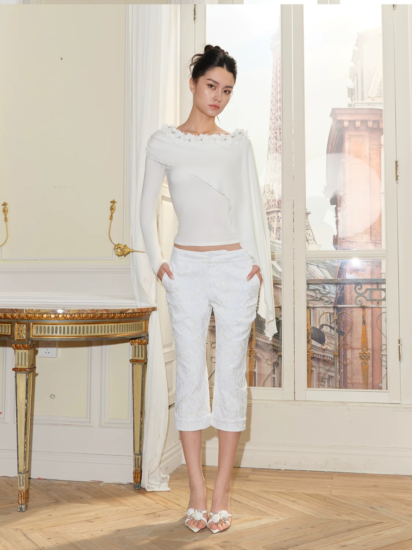 J TheChosen Crystal-embellished Fake Two-piece Long Sleeves
