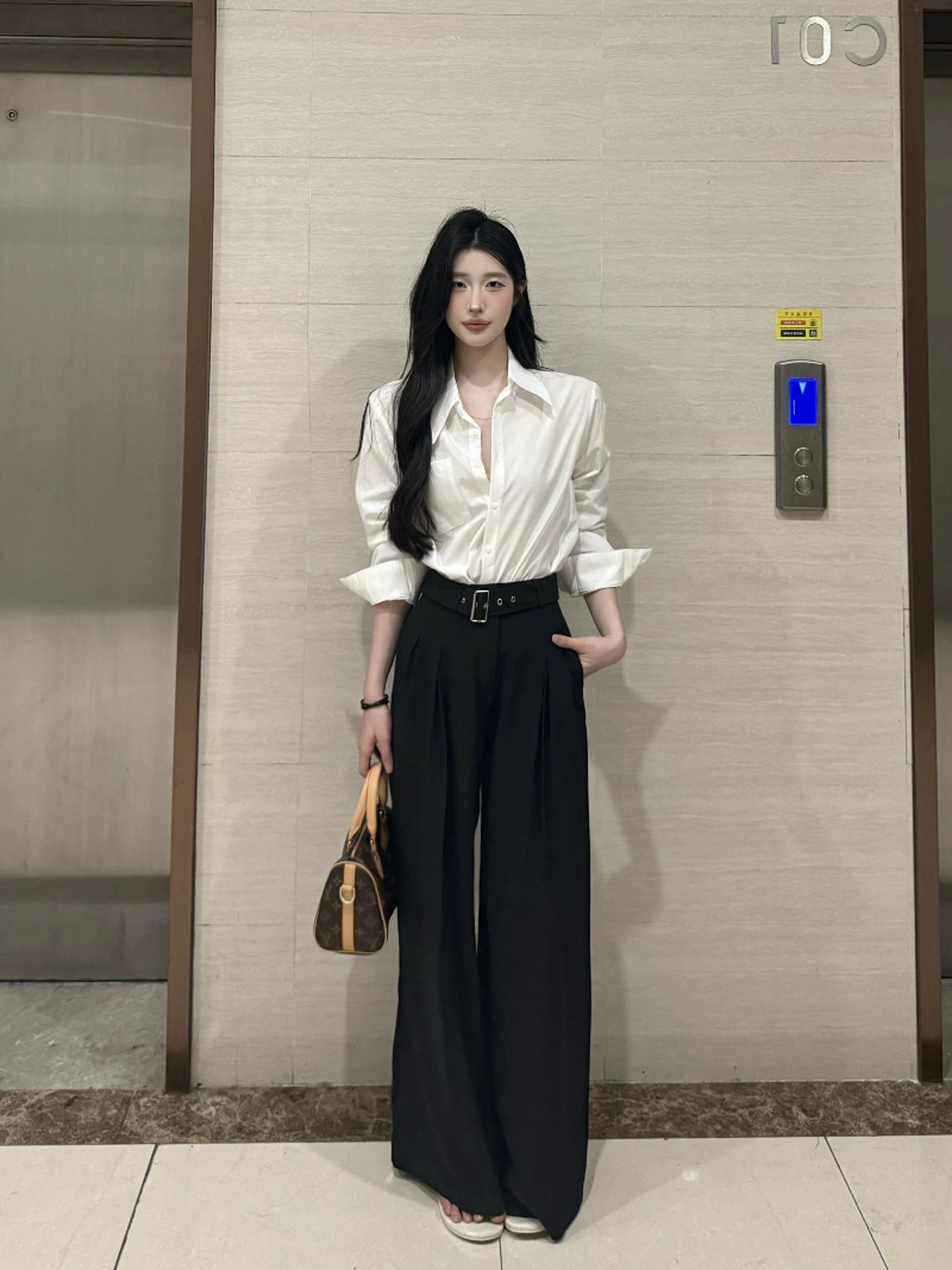 PANPANSTUDIO Simple Wear Shirt Wide Leg Pants Set