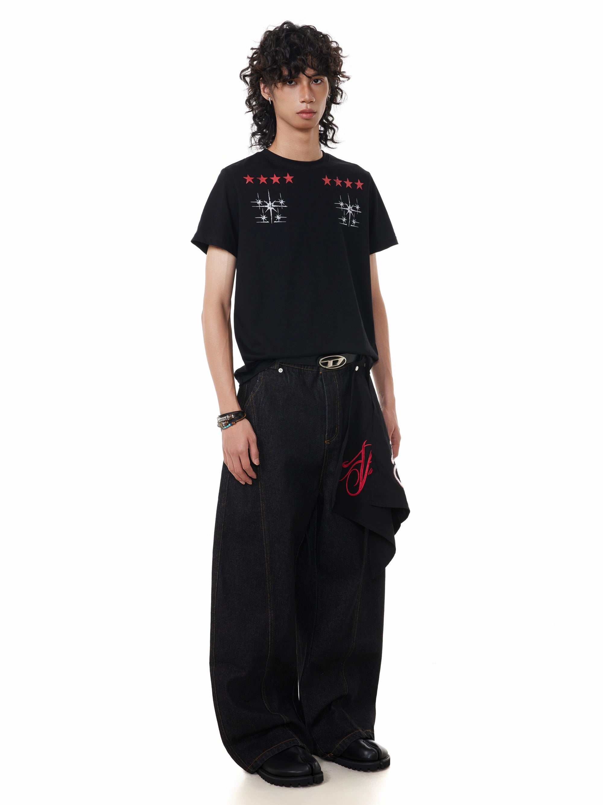 BTSG Detachable Embroidered Square Towel Original Cow Scimitar Pants