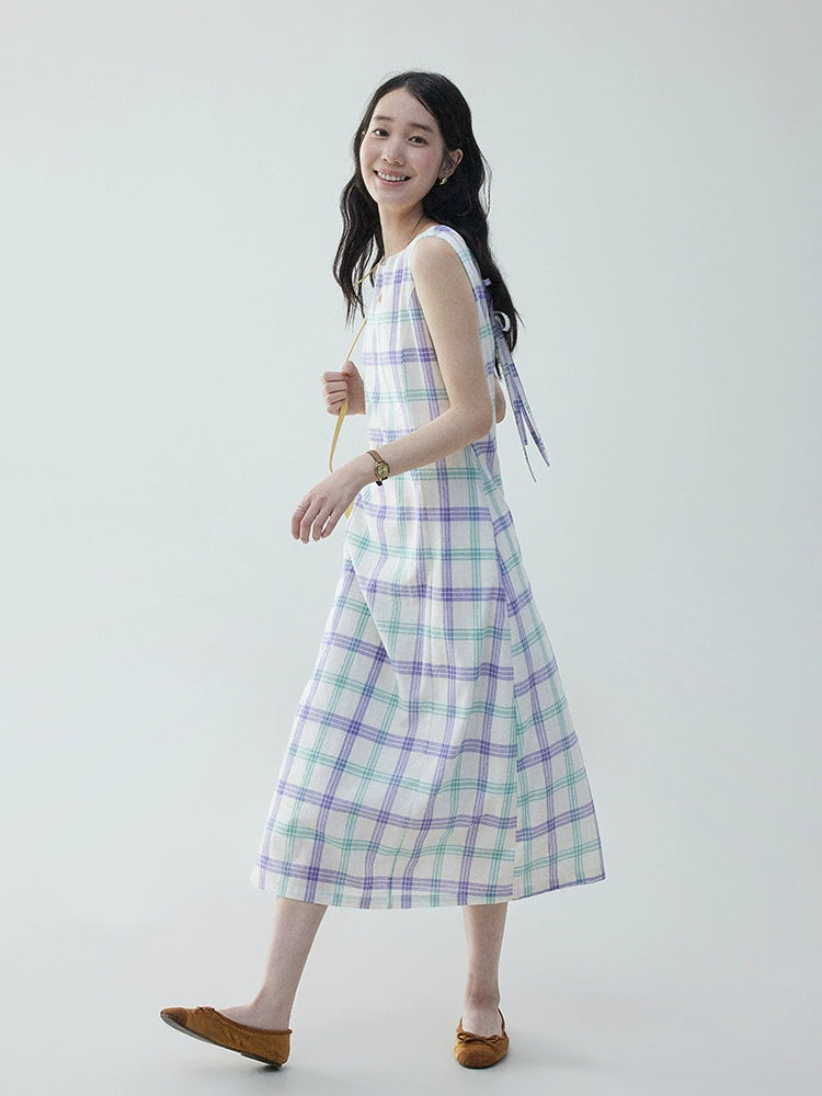 VOOE Niche Sleeveless Plaid Strap-on Dress