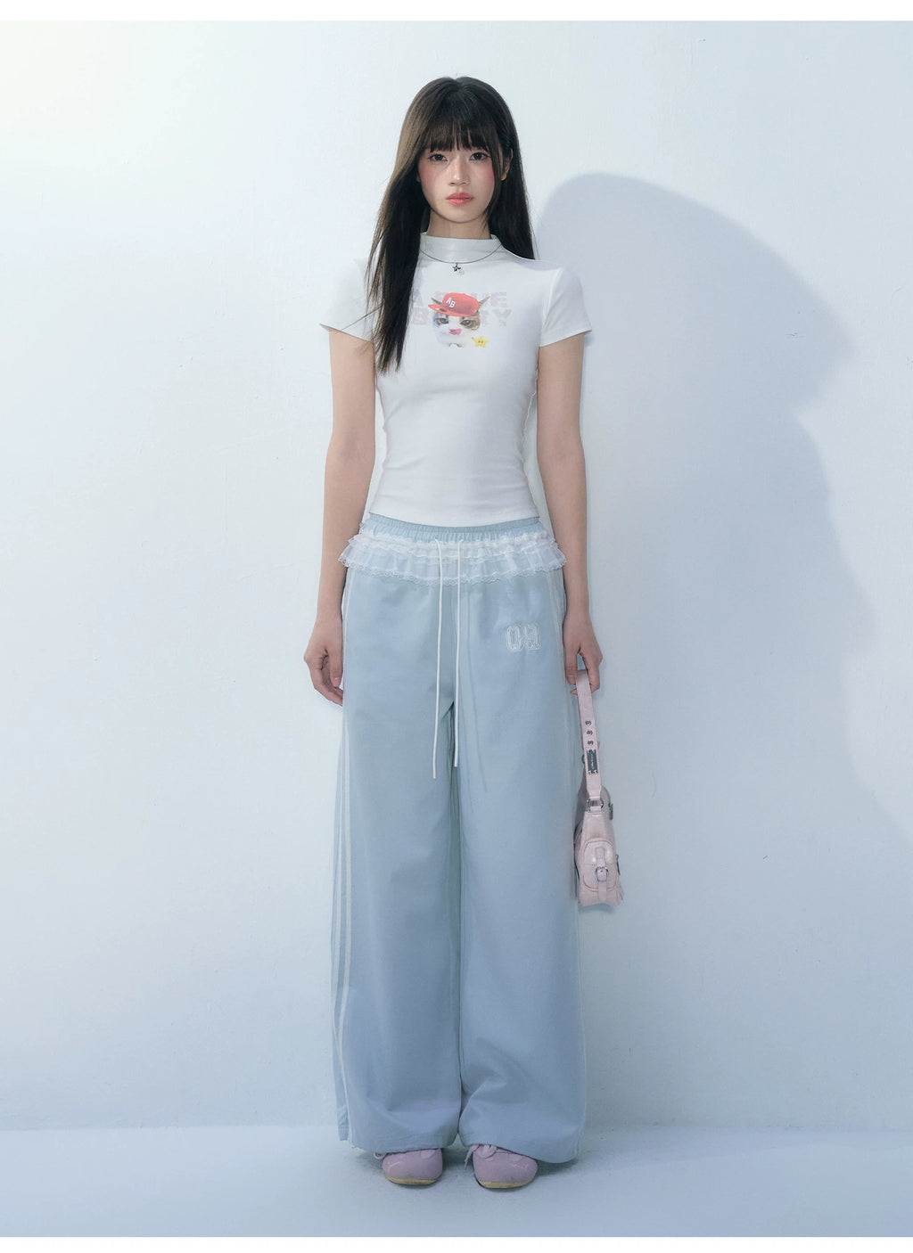 Ablueberry Splicing Lace Loose Straight Pants