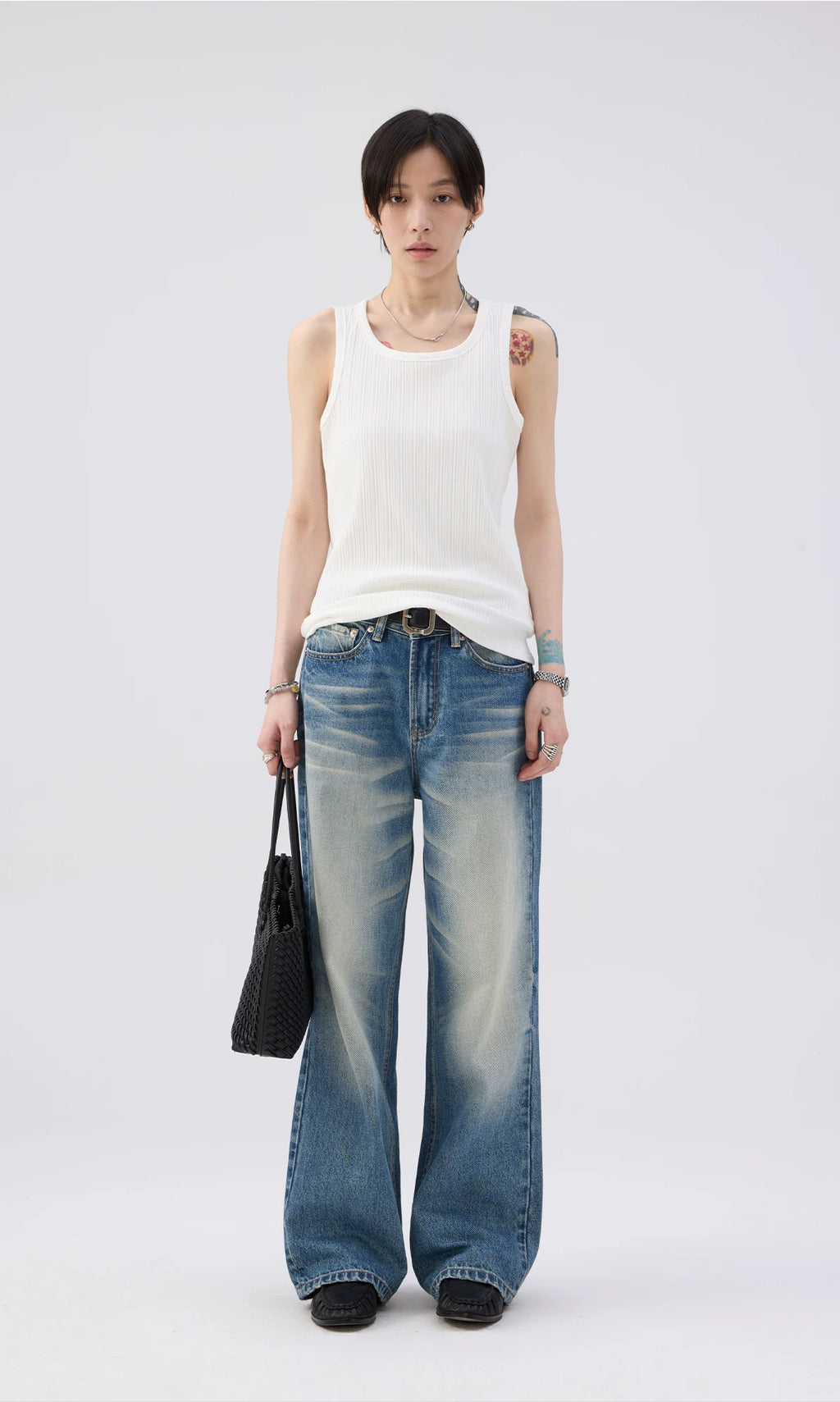 Sameuoo Hand-pleated Straight Jeans