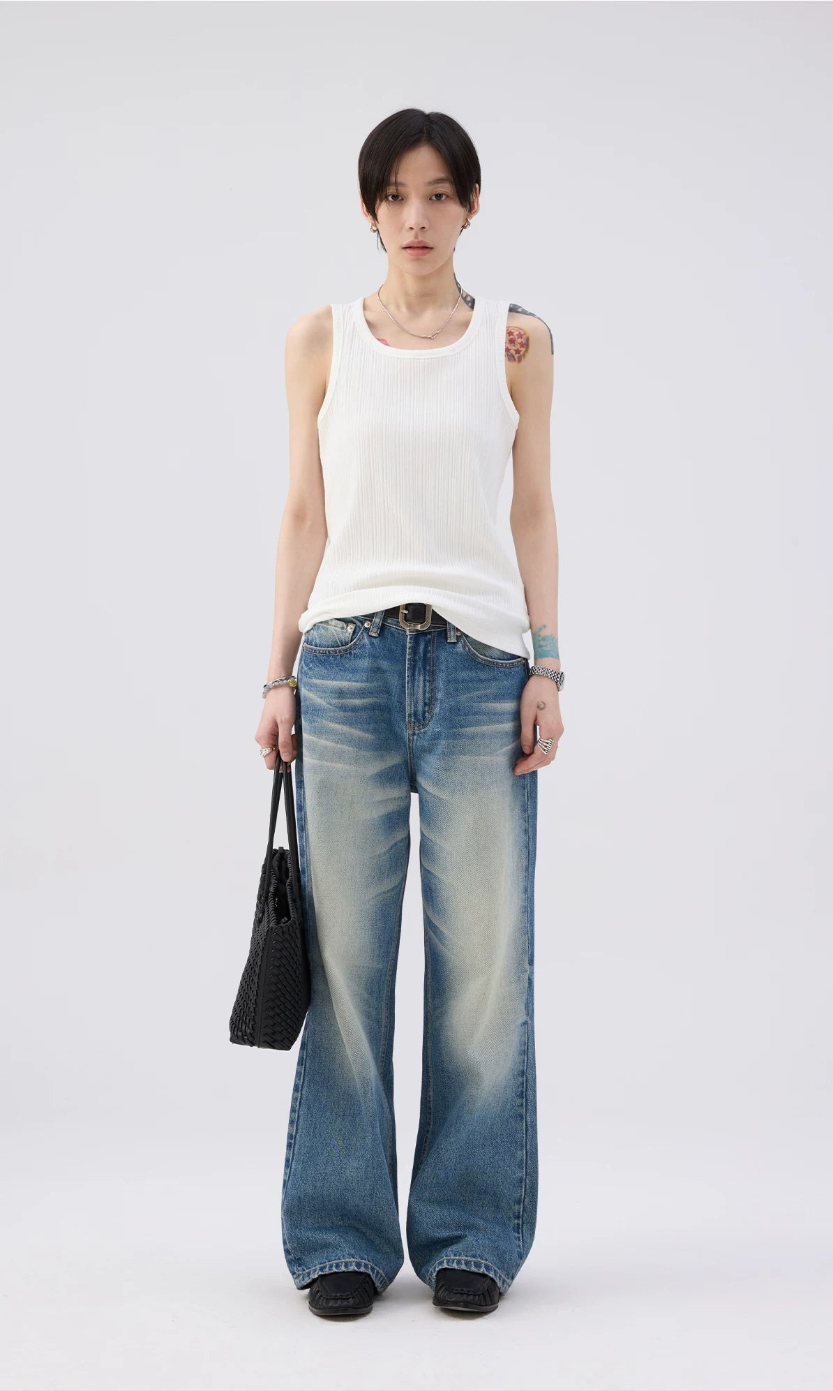 Sameuoo Hand-pleated Straight Jeans