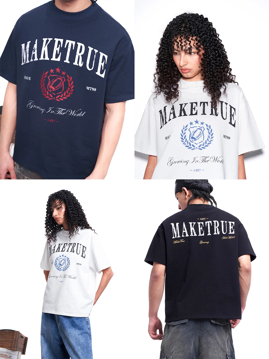 MT99 Retro Letter Print Loose and Versatile Tee