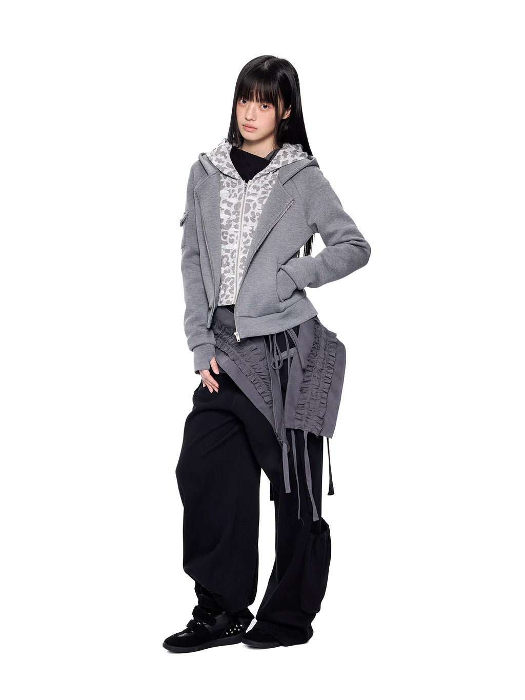 Ezek Faux Two-piece Leopard Print Hooded Cropped Jacket