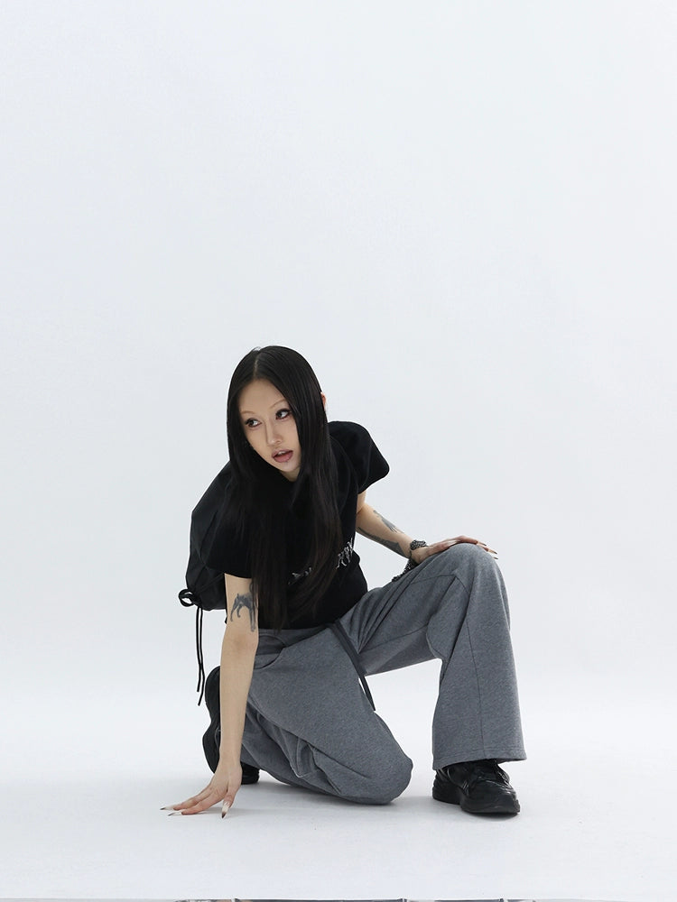 FUZZYKON Round Pocket Loose Straight Sweatpants