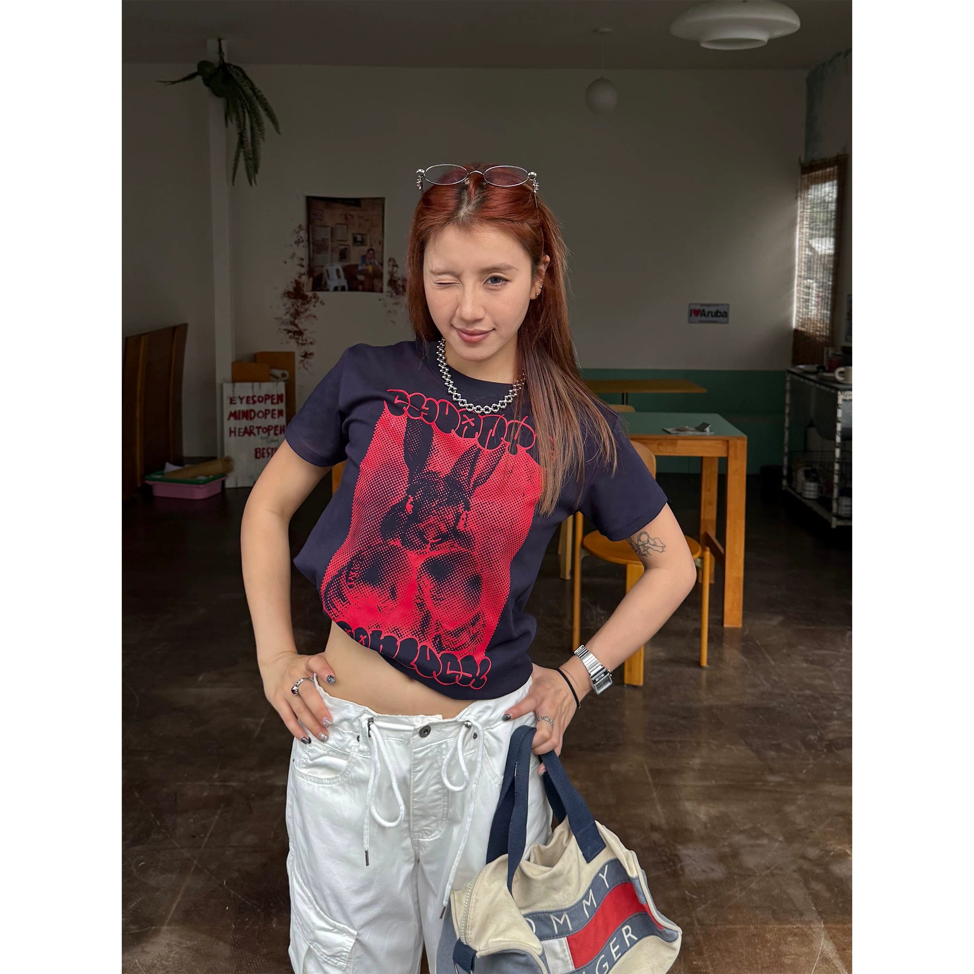 CCYE Front Shoulder Crew Neck Short Sleeve Tee